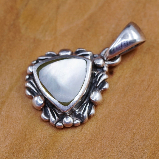 Vintage Sterling silver handmade pendant 925 triangular pendant mother of pearl
