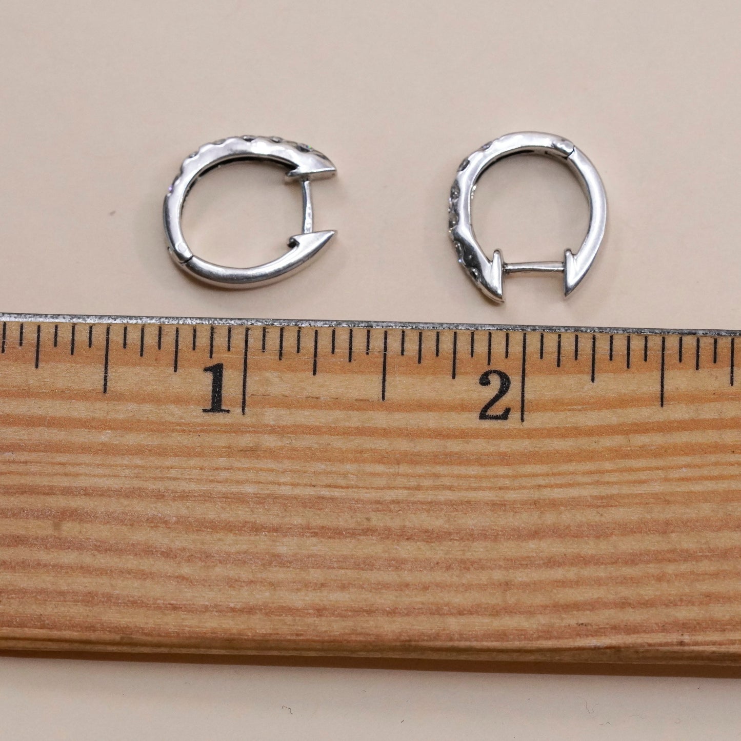 0.5”, Vintage sterling silver earrings, 925 hoops, huggie, with cz
