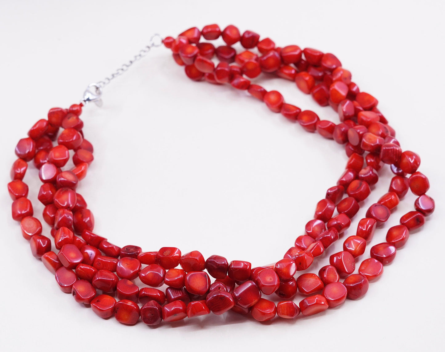 18+2”, Lucas Lameth Luc 925 Sterling Silver 5 Strand Red Coral nugget necklace