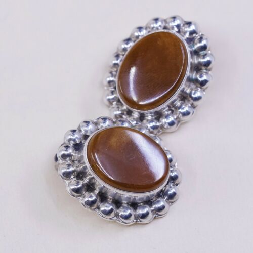 Vtg Taxco Talleres de Los Sterling 925 Silver Clip on Carnelian Earrings W/ Bead