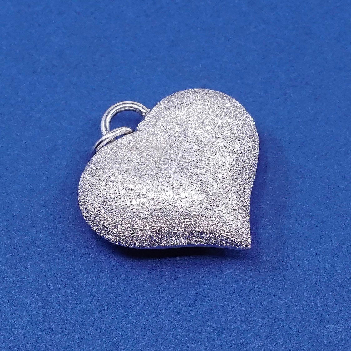 vtg Sterling silver handmade pendant, glitter surface puffy 925 heart