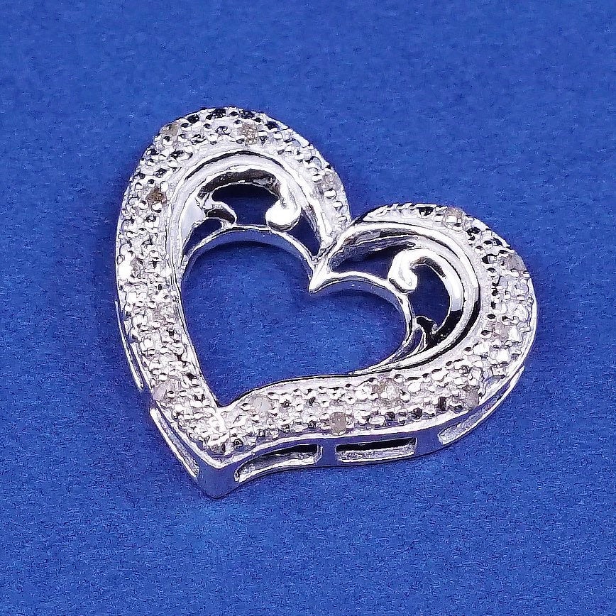 vtg Sterling silver handmade pendant, 925 heart w/ genuine diamond