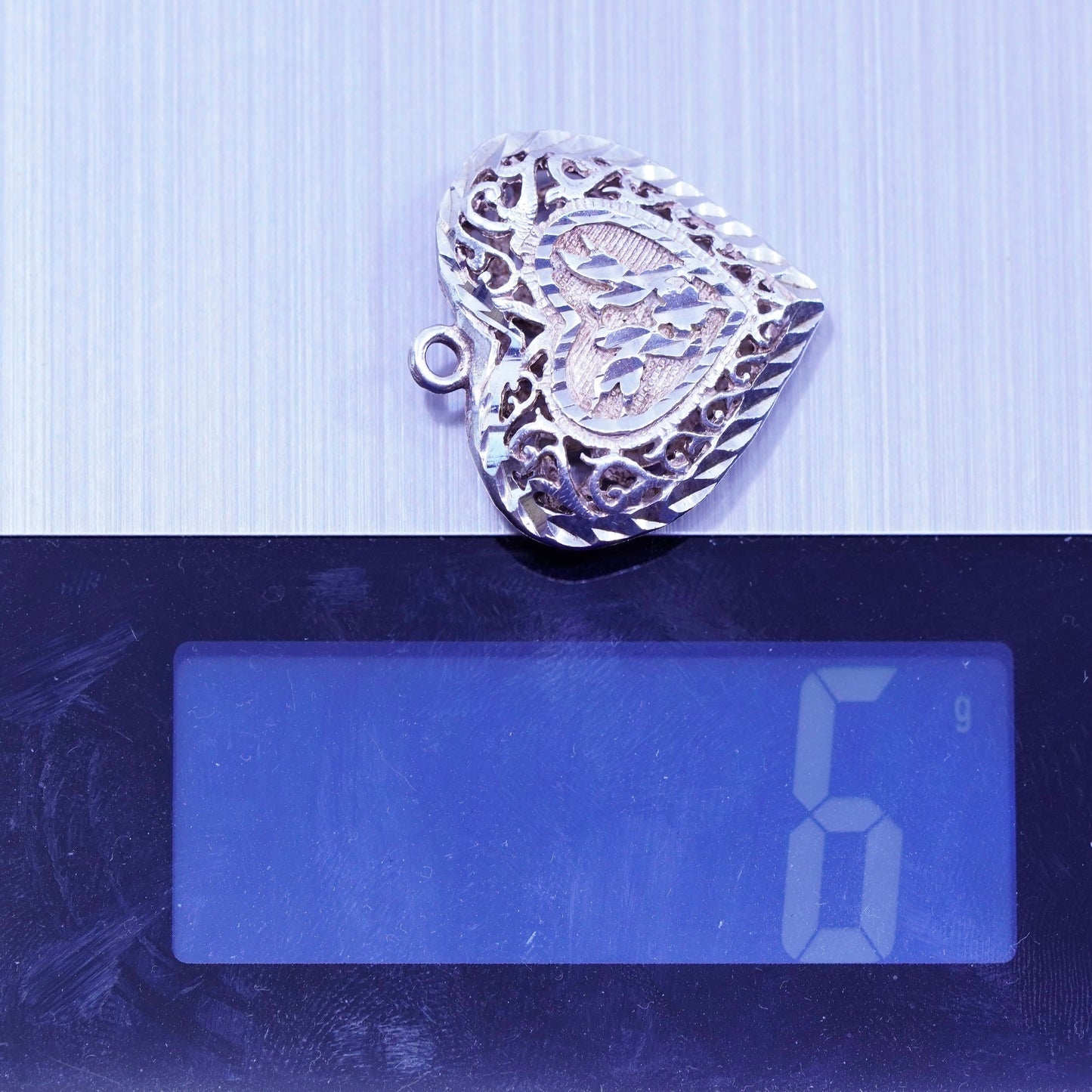 antique sterling 925 silver filigree puffy heart pendant charm