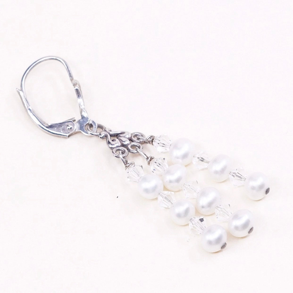 VTG sterling silver handmade earrings, 925 w/ fringe pearl dangles