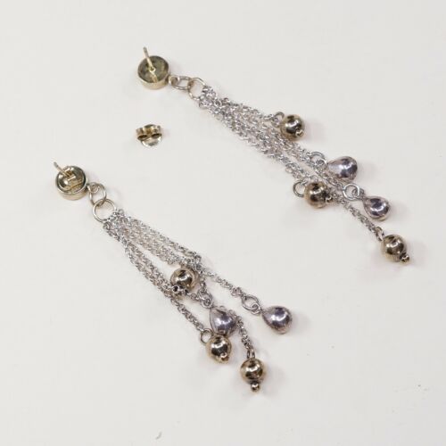 Vtg STERLING SILVER earrings with Cluster Circle Chain Bead dangles