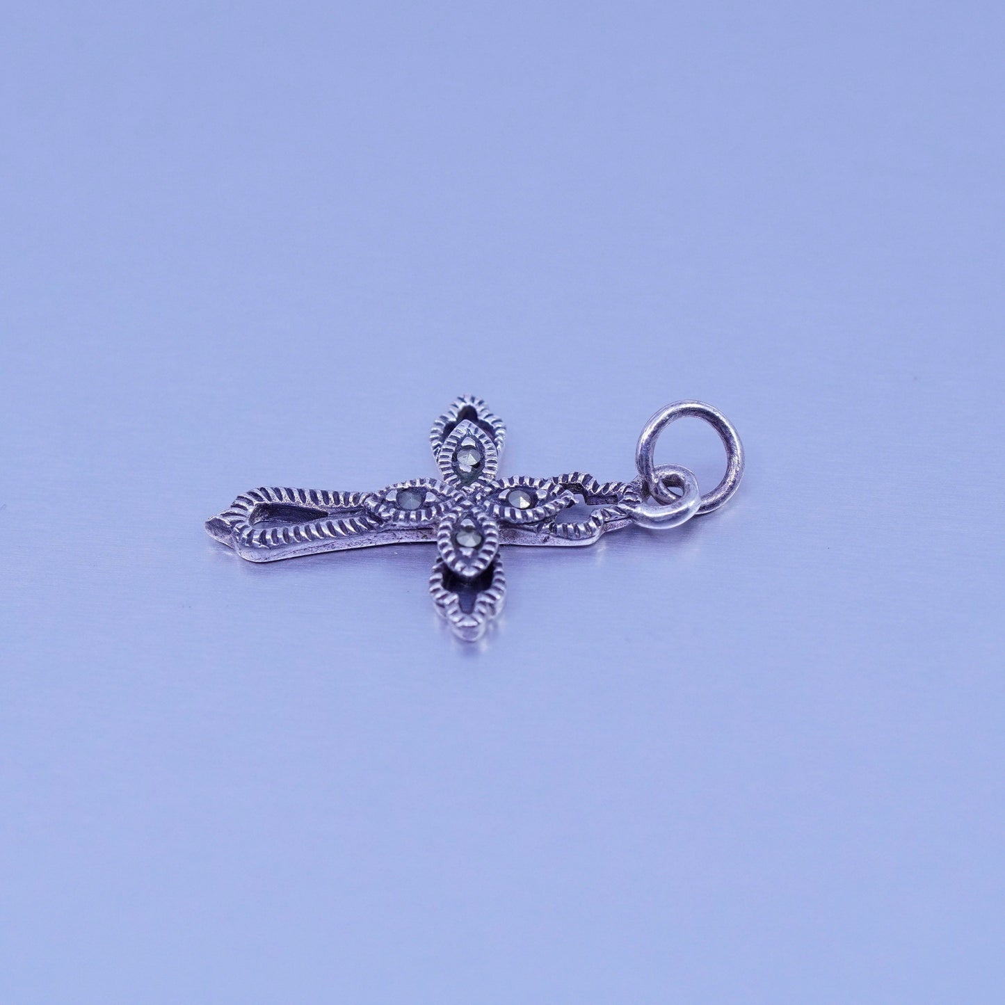 antique sterling 925 silver cross pendant with Marcasite