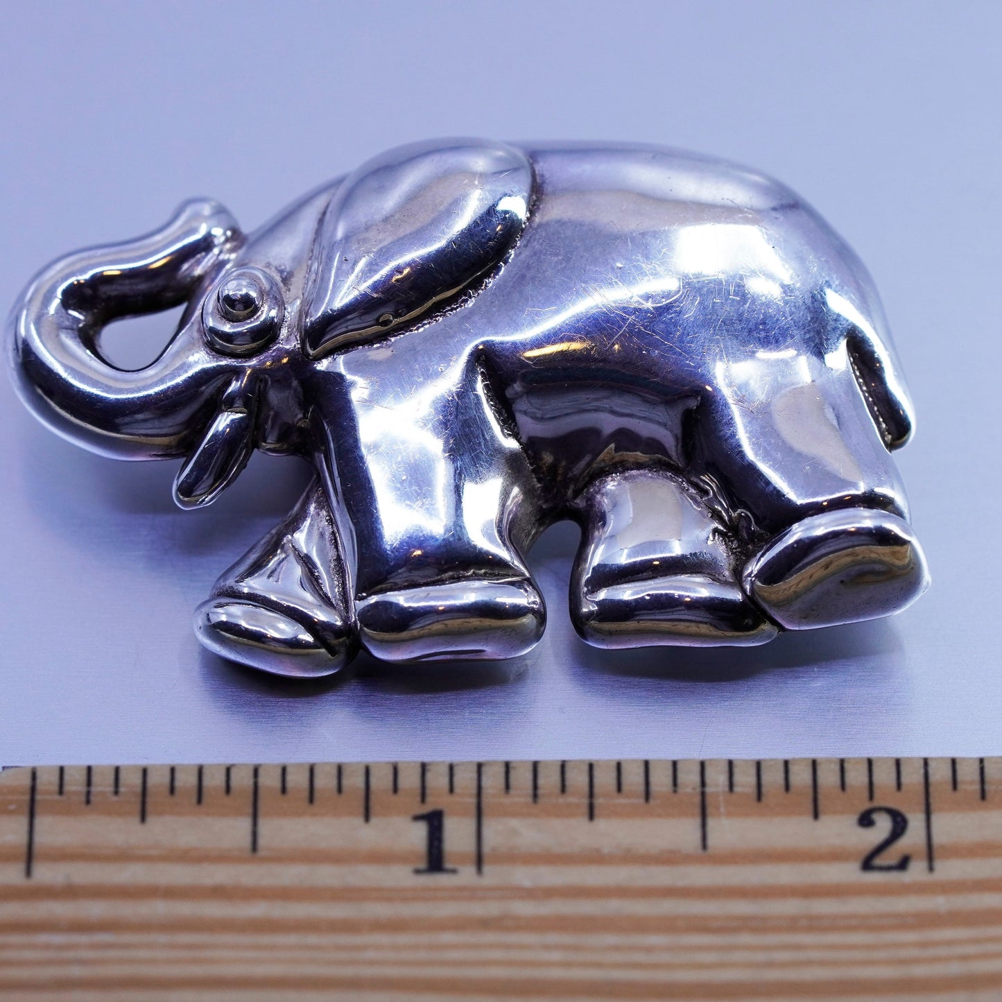 Vintage Israel sterling silver handmade brooch, puffy 925 elephant pin