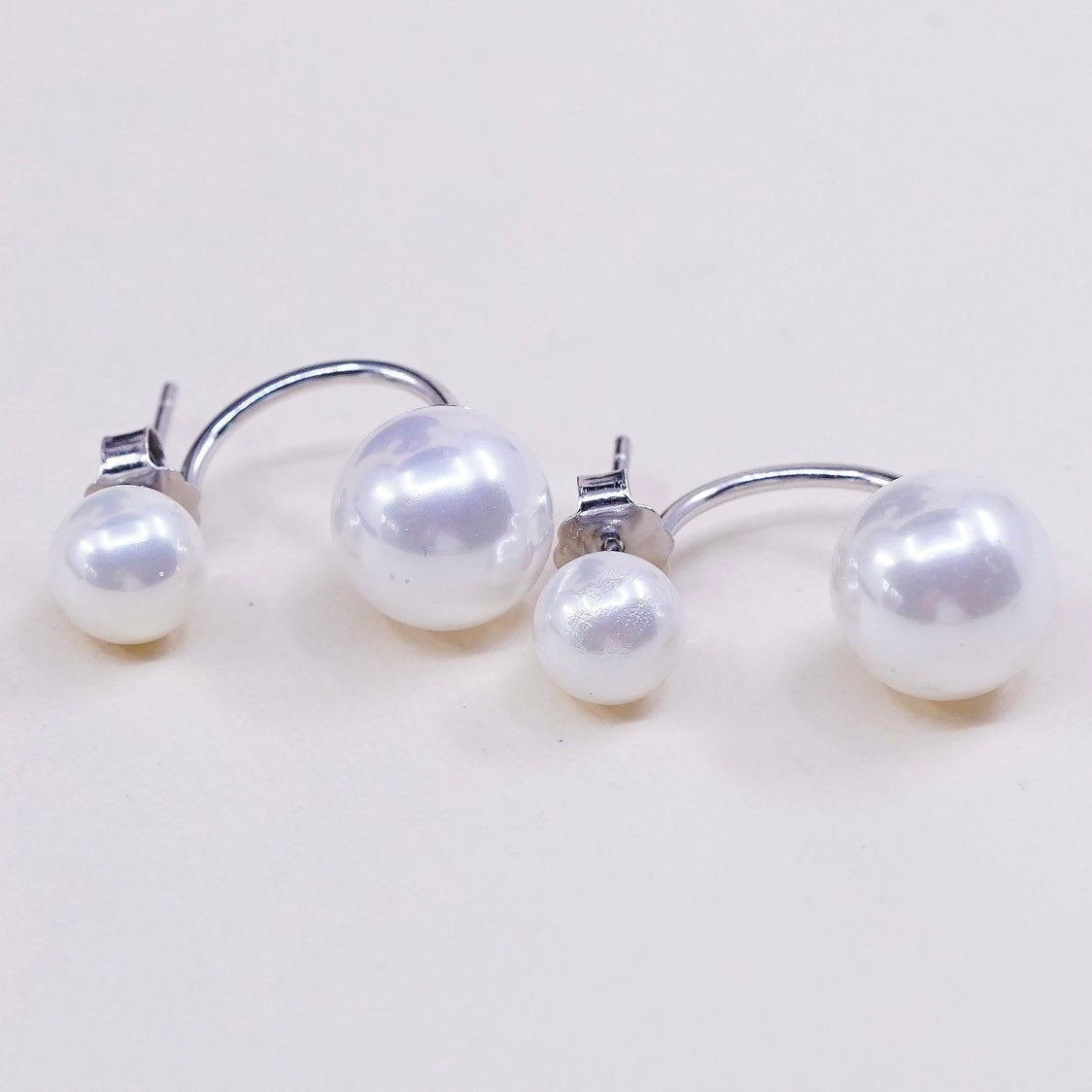 vtg Sterling silver handmade earrings, 925 silver with pearl drop, stamped 925
