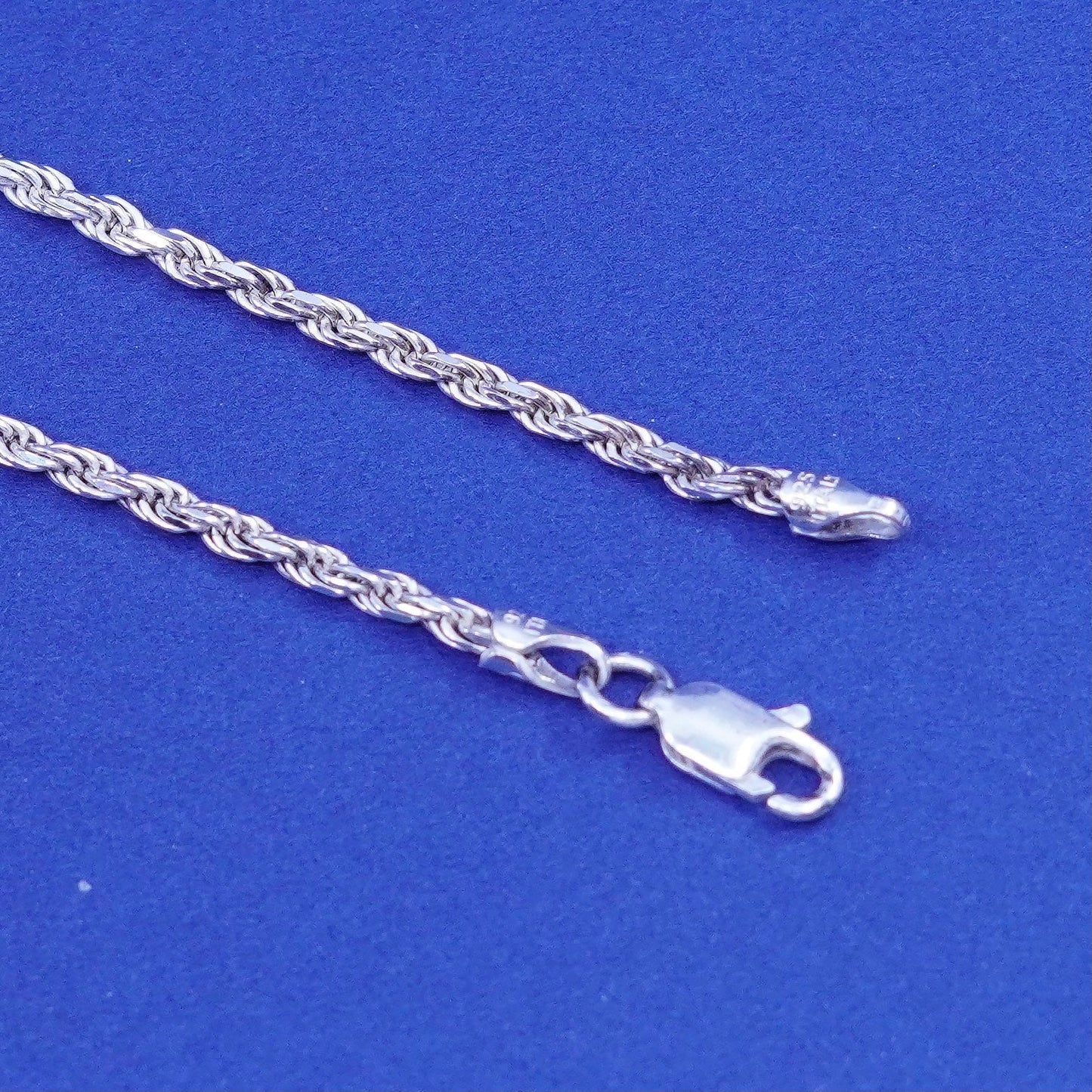 18”, 2mm, vintage IBB Sterling silver handmade necklace, 925 diamond rope chain