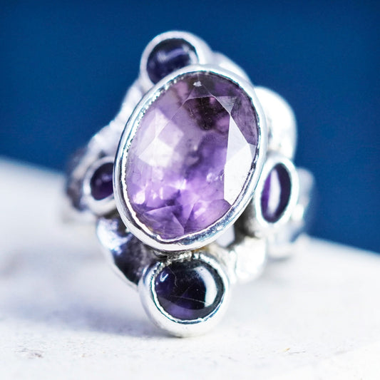 Size 6, vintage Sterling 925 silver handmade ring with amethyst ring