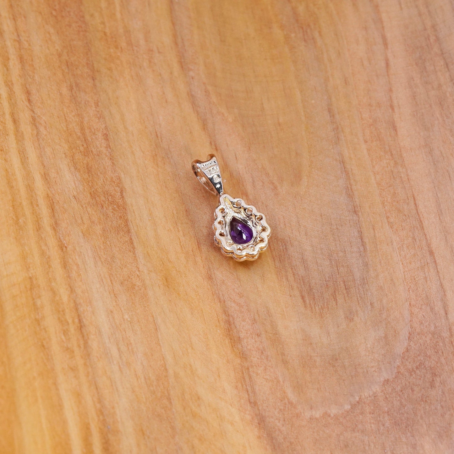 Vintage vermeil gold over sterling 925 silver teardrop pendant amethyst diamond