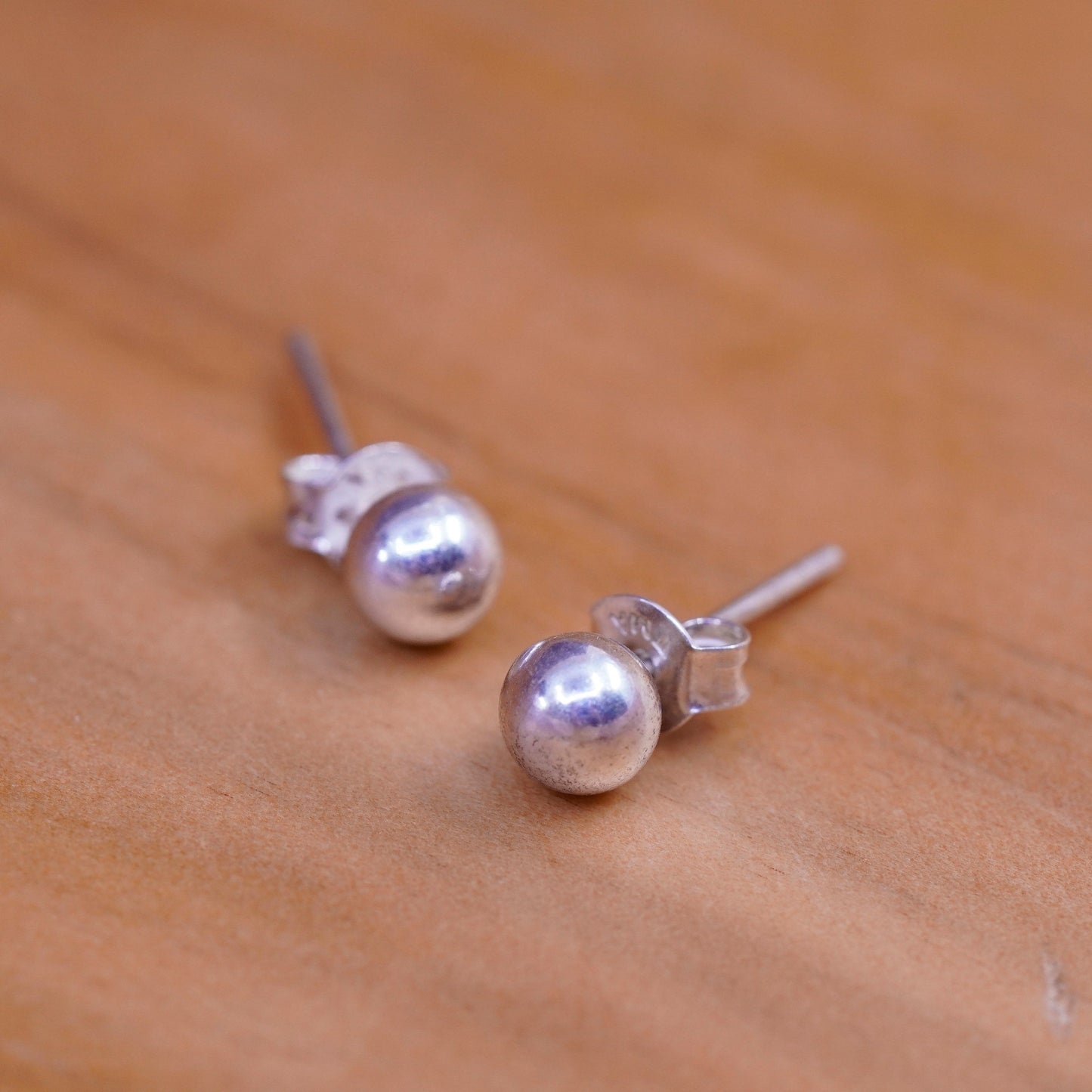 4mm, Vintage Sterling silver huge beads studs, 925 earrings