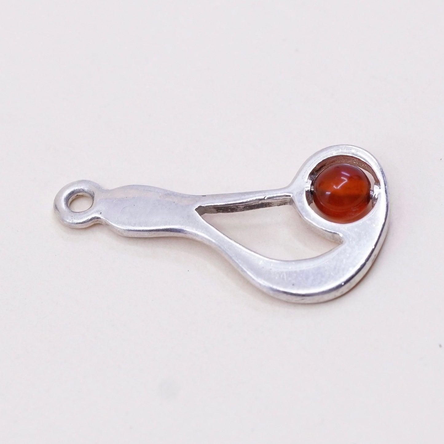 Vintage sterling 950 silver handmade pendant charm with amber