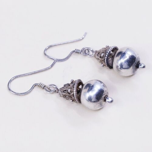 vtg Sterling silver handmade earrings, southwestern 925 w/ Bali bead dangles