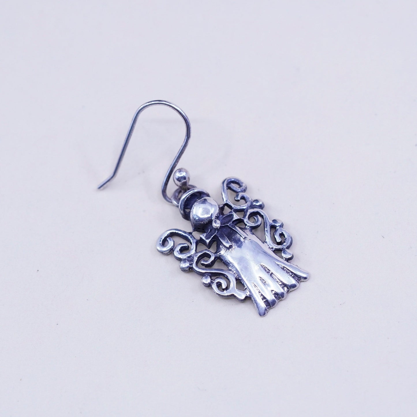 Vintage Sterling silver handmade earrings, 925 filigree angel dangles