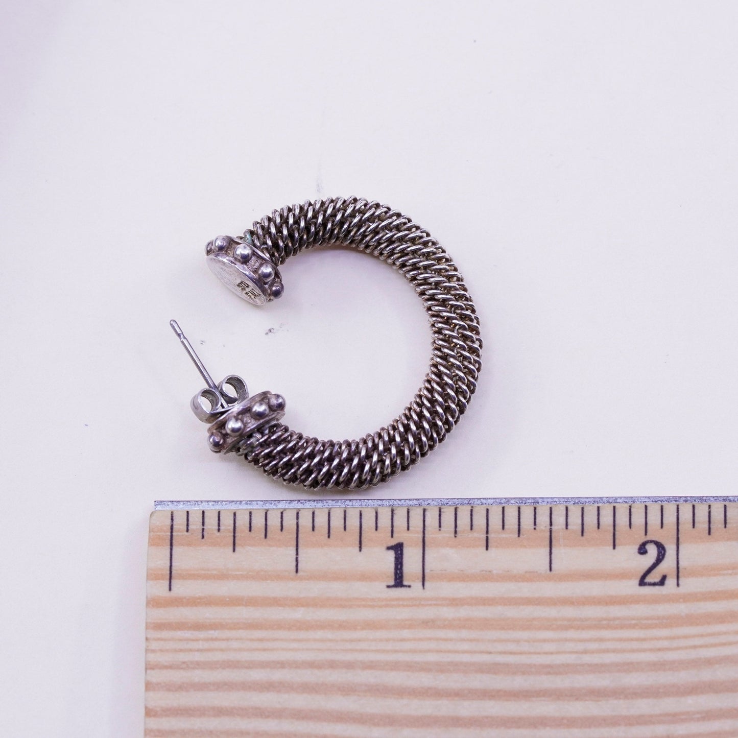 1”, Vintage FMI sterling 925 silver loop earrings, twisted hoops, huggie