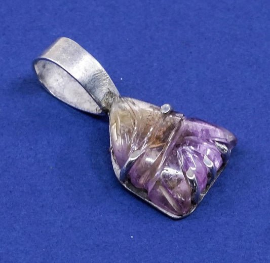 vtg sterling silver handmade pendant, oxidized 925 w/ genuine amethyst