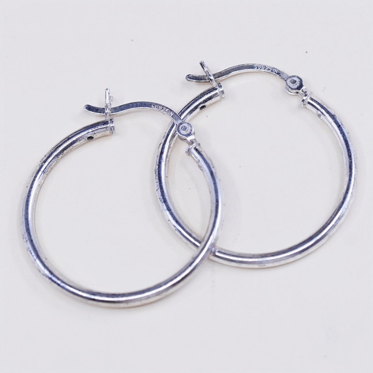 1”, Vintage sterling silver loop earrings, fashion minimalist primitive hoops