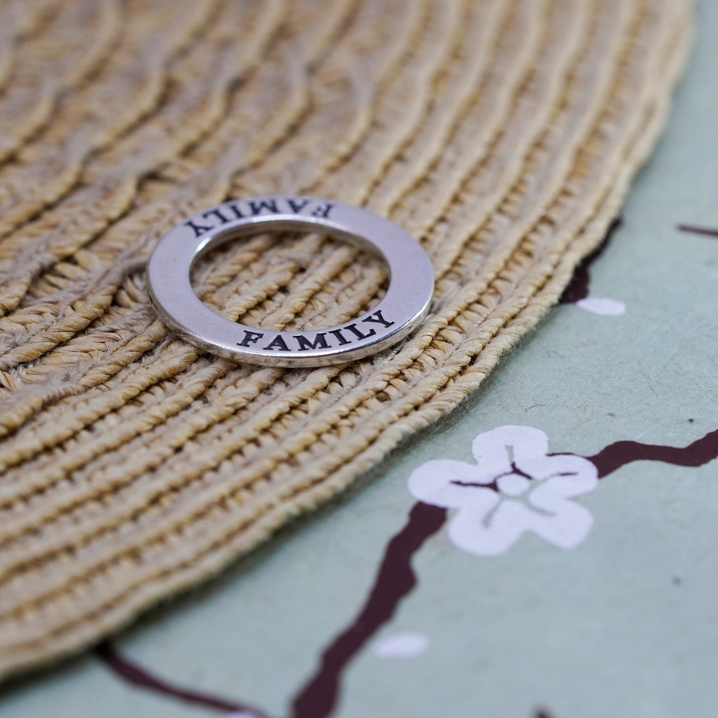 Vintage sterling silver handmade pendant, 925 circle with “family” embossed