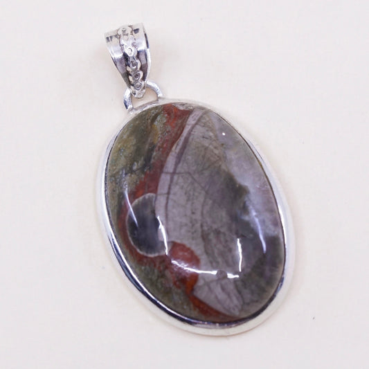 Vintage sterling silver handmade pendant, 925 with unique pattern agate