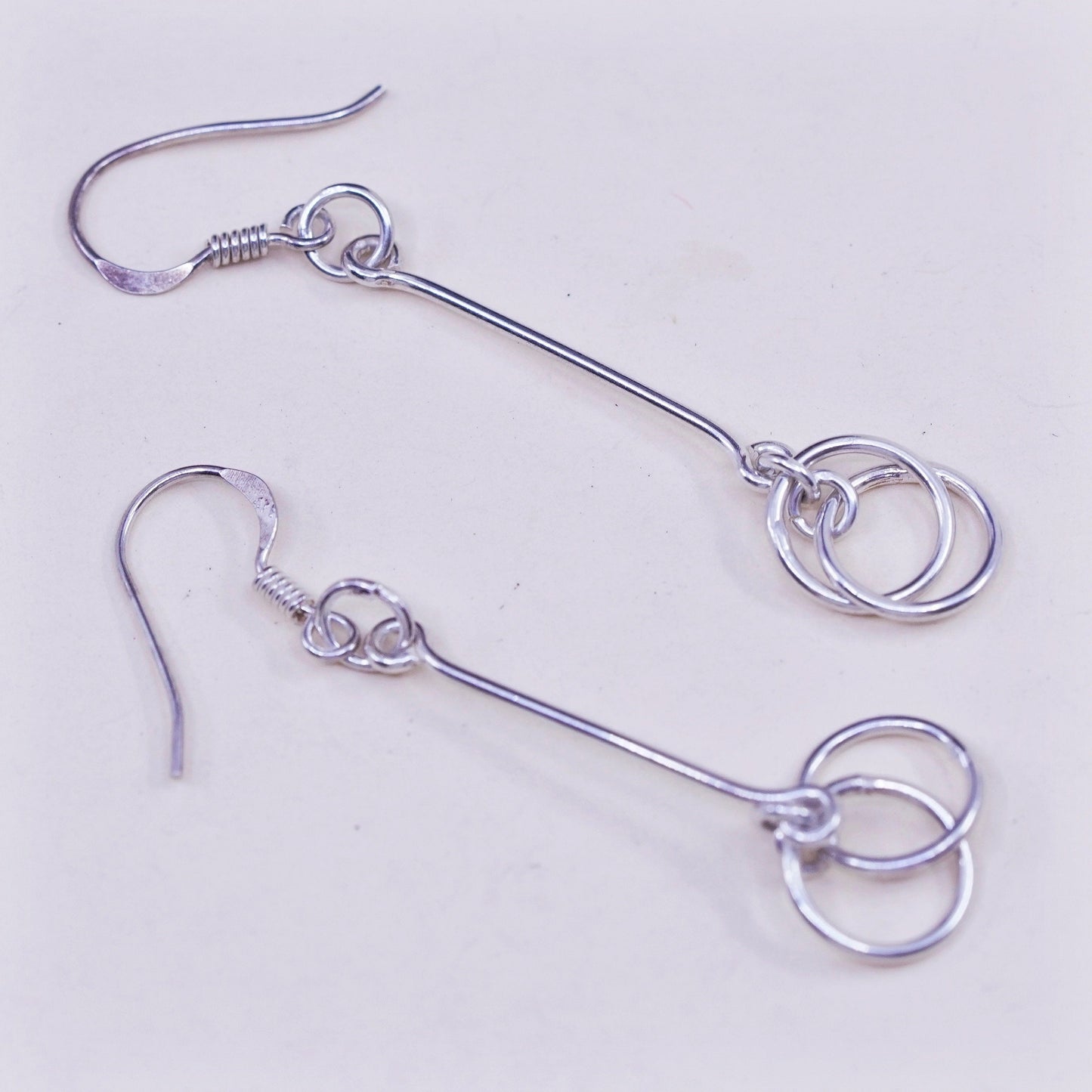 Vintage sterling silver handmade earrings, 925 hammered circle dangles