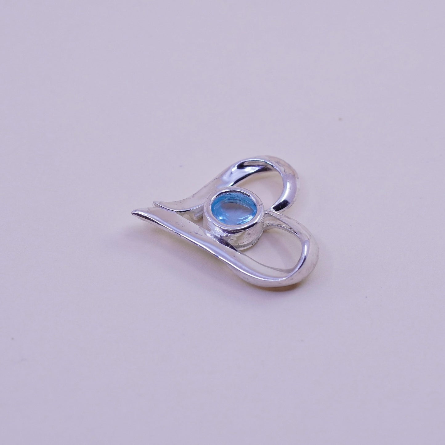 Vintage sterling 925 silver heart pendant with blue Cz