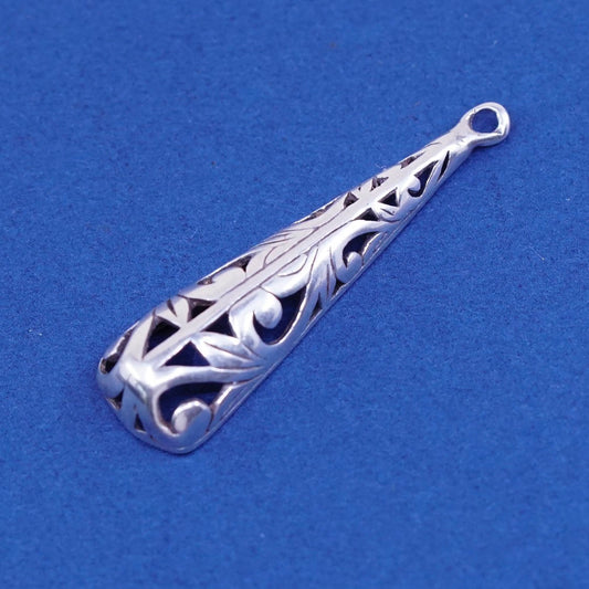 Sterling silver handmade pendant, 925 teardrop filigree charm, stamped 925