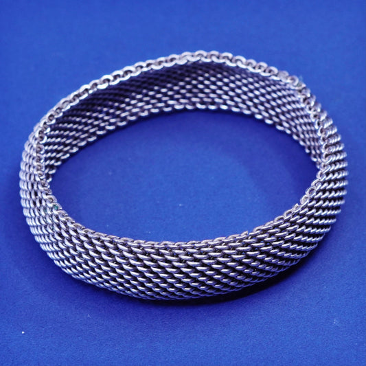 7.75”, vintage Sterling silver handmade wide bracelet, 925 unique mesh chain