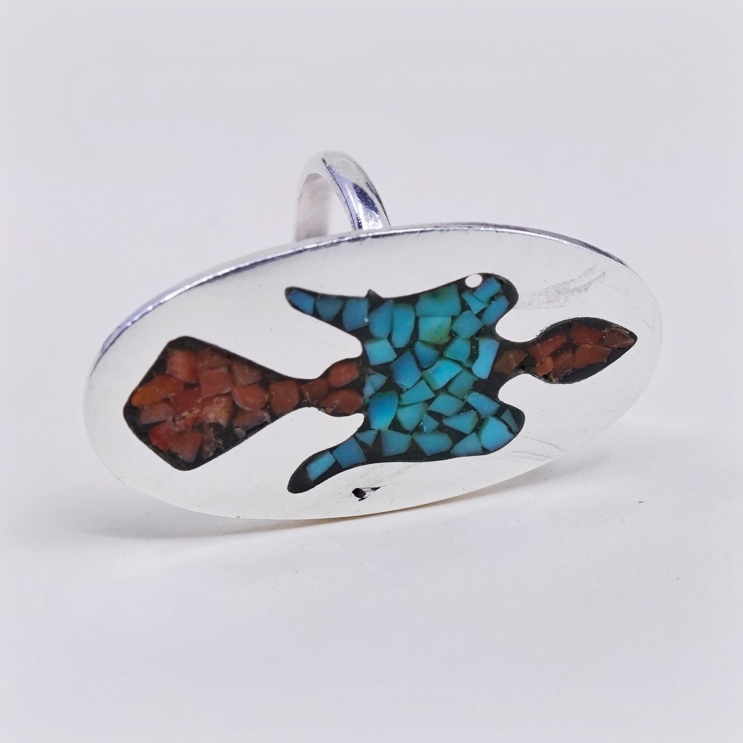 sz 6, natives American Sterling silver handmade ring, 925 turquoise coral bird