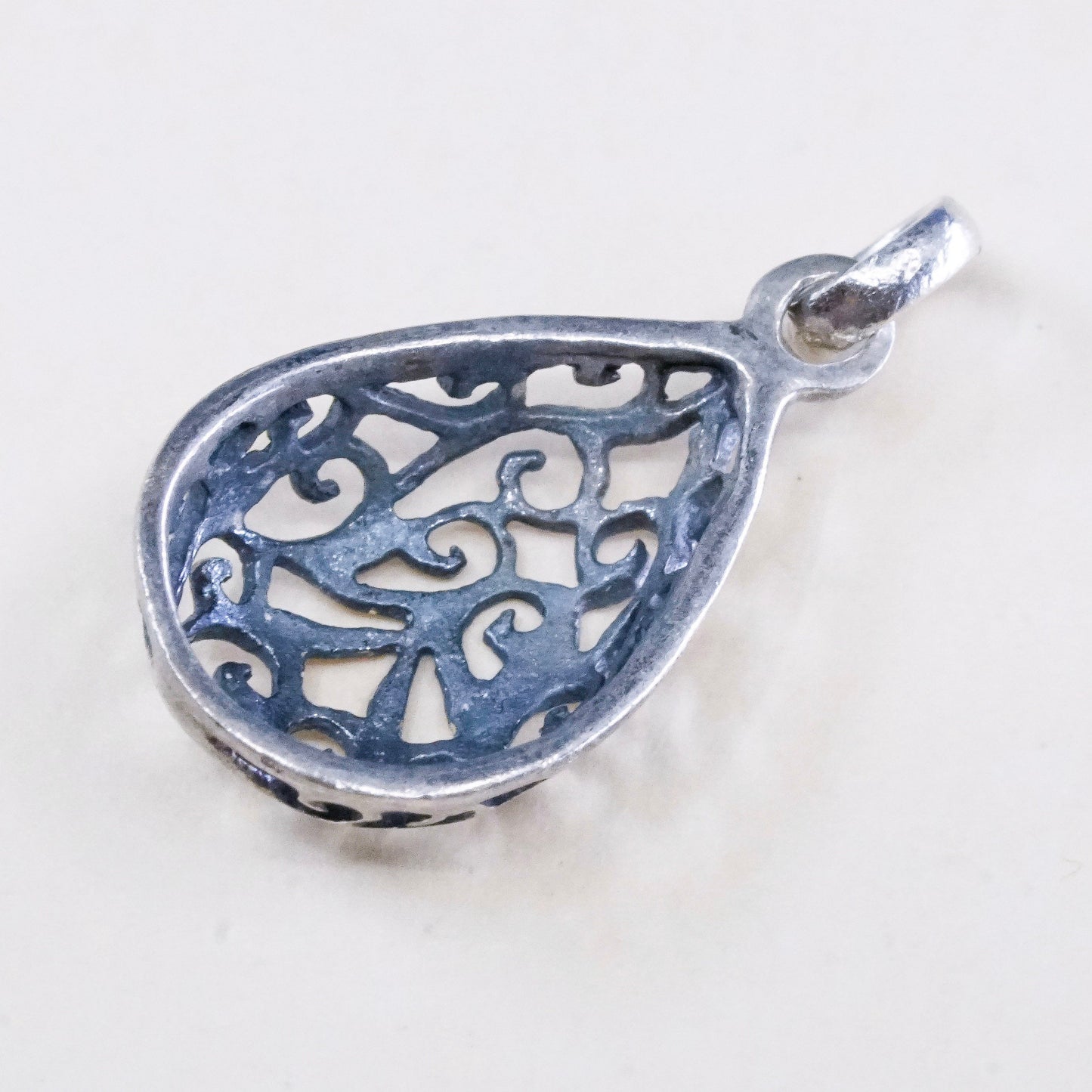 vintage sterling silver handmade pendant, 925 filigree teardrop charm