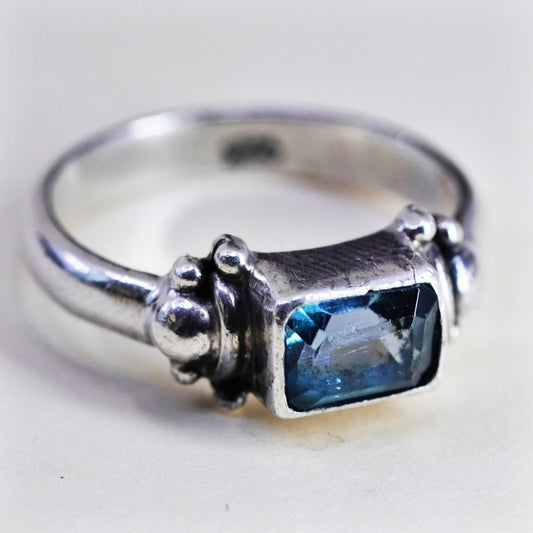 Size 5.75, vtg Sterling silver statement ring, 925 stackable band blue topaz