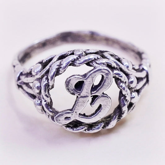 Size 6.25, vintage Sterling silver handmade ring, 925 initial “B” band w/ cable