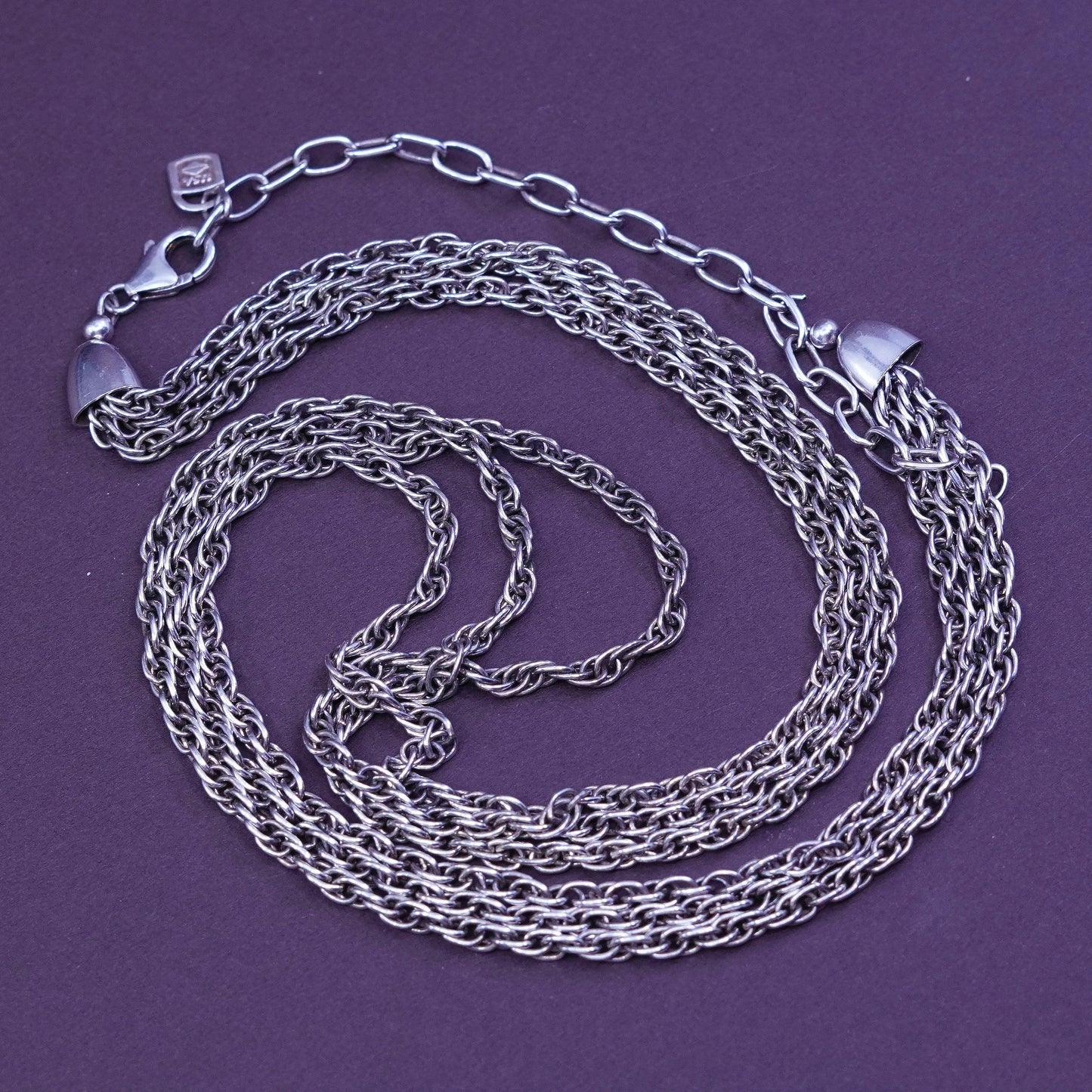 16+4” 3mm, vintage USA 999 fine silver necklace, multi strands Singapore chain