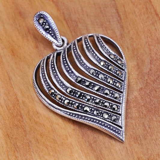 Vintage Sterling silver handmade pendant, 925 heart with marcasite