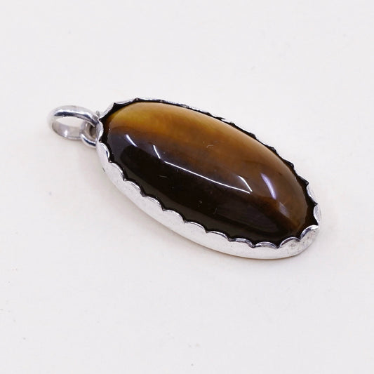 Vintage sterling silver charm with golden tiger eye, 925 handmade pendant