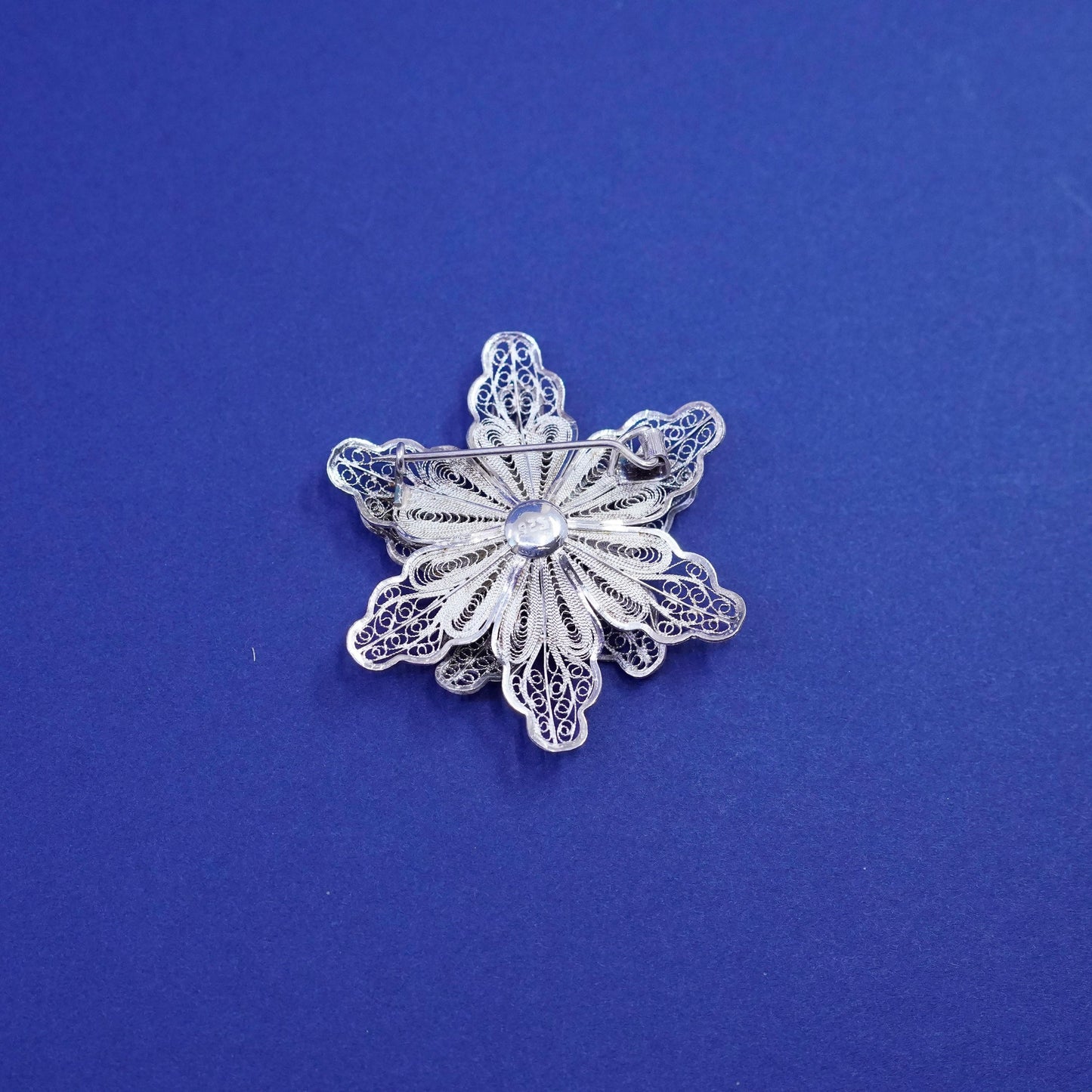 Vintage sterling silver handmade brooch, 925 filigree flower pin