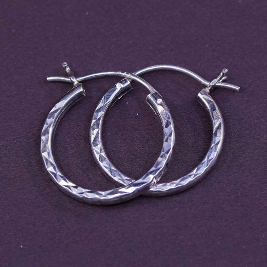 0.75", vtg Sterling silver handmade hoops, 925 diamond cut earrings
