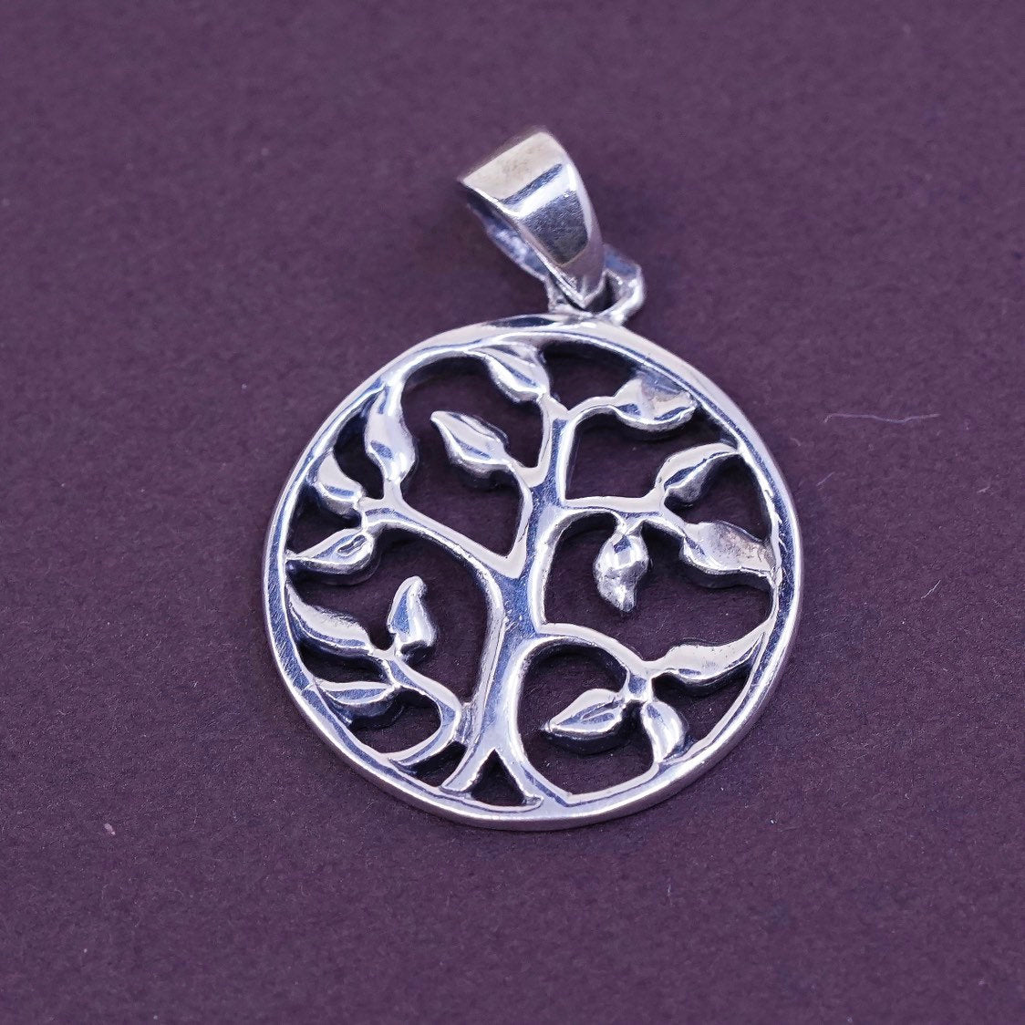 vtg Sterling silver handmade charm, 925 tree pendant, stamped 925 SLJ