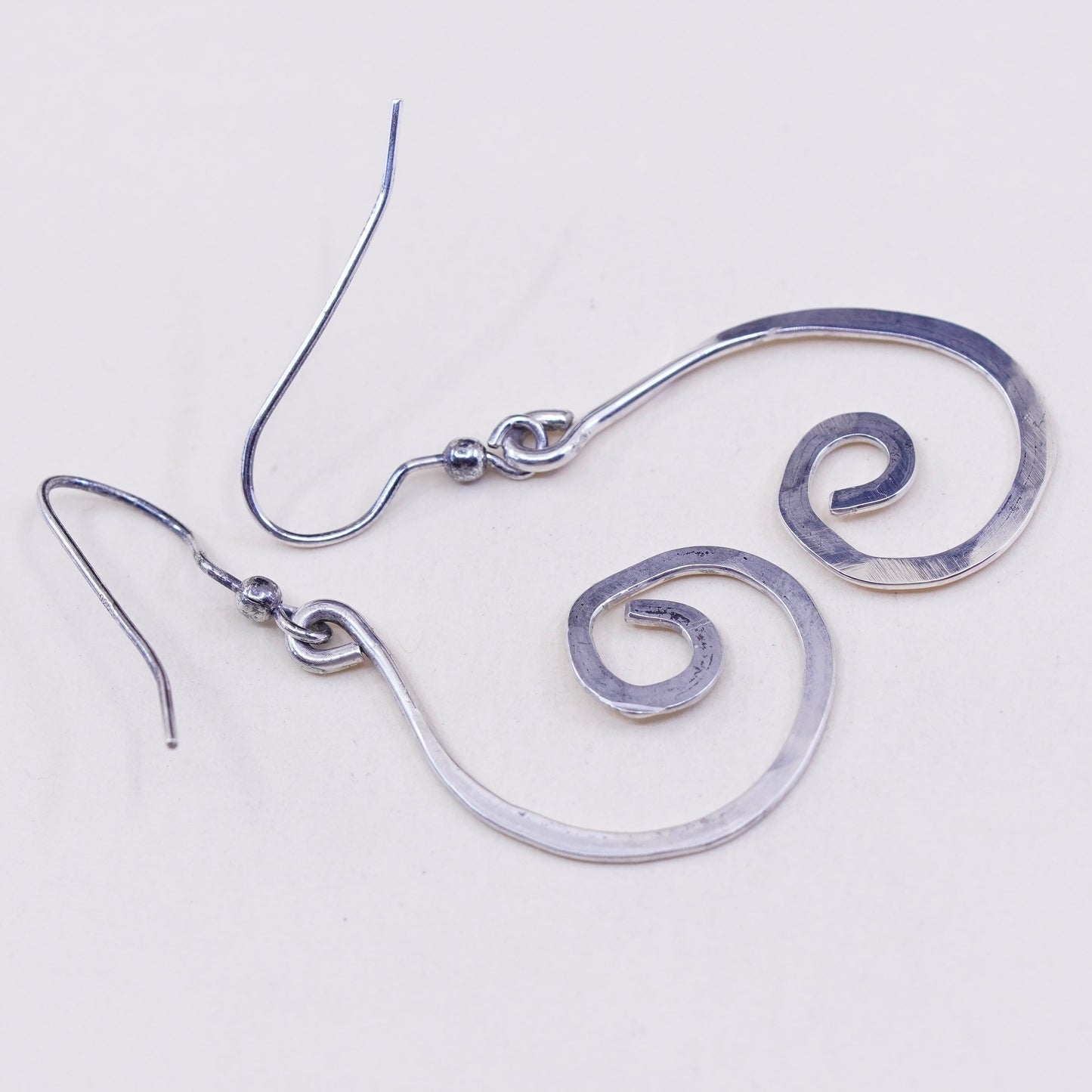 Vintage Sterling silver handmade earrings, 925 swirl drop