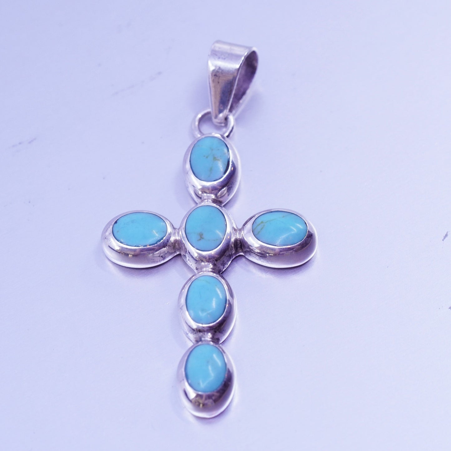 antique sterling 925 silver handmade cross pendant with turquoise