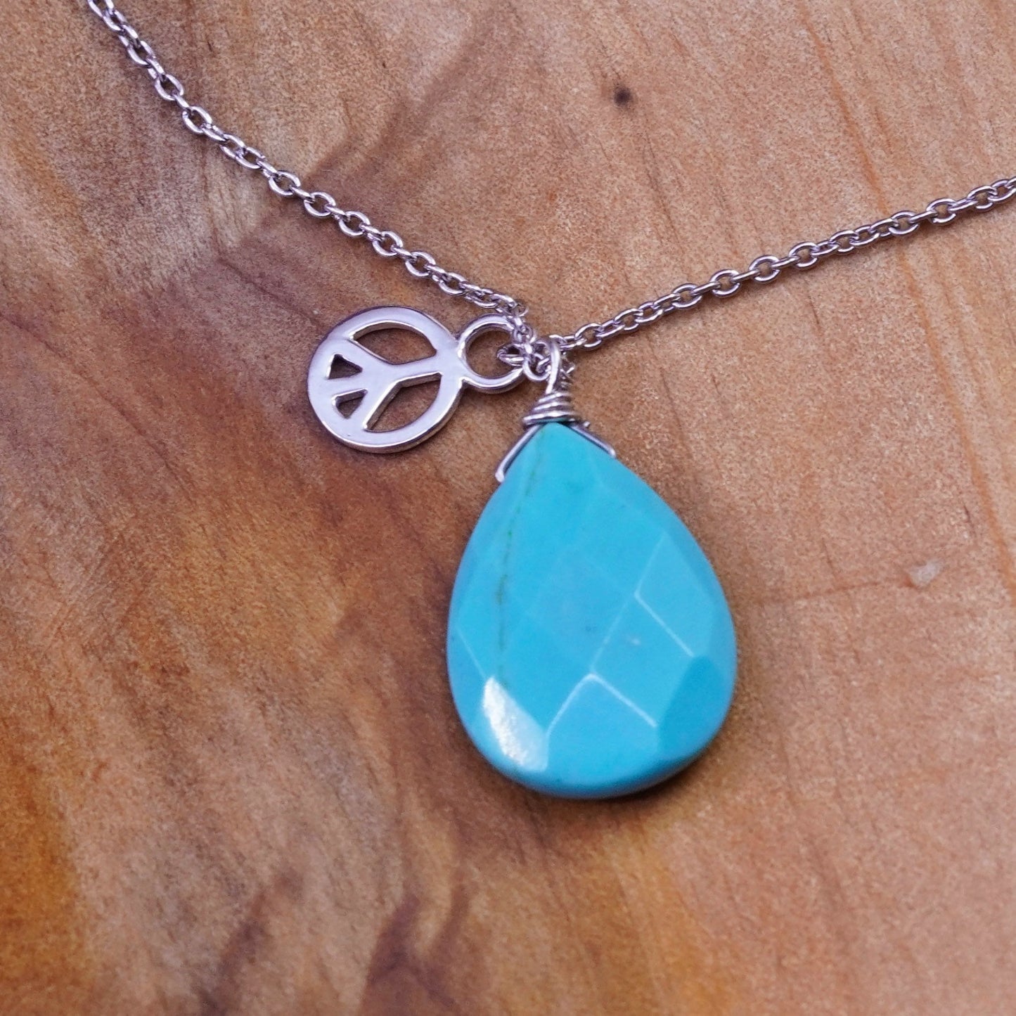 18”, sterling silver handmade necklace, 925 circle chain with turquoise pendant