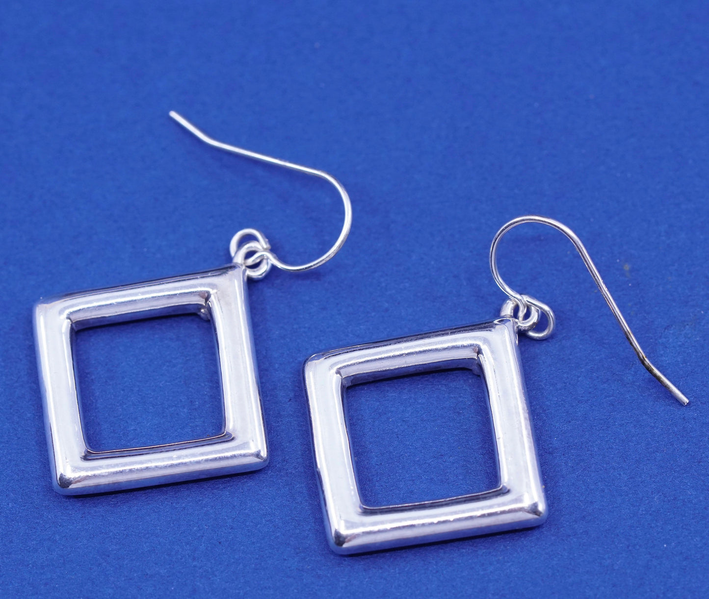 vtg sterling silver handmade earrings, solid 925 silver w/ square shaped drops