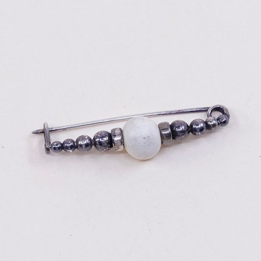 vtg sterling silver handmade brooch, modern 925 pin with beads