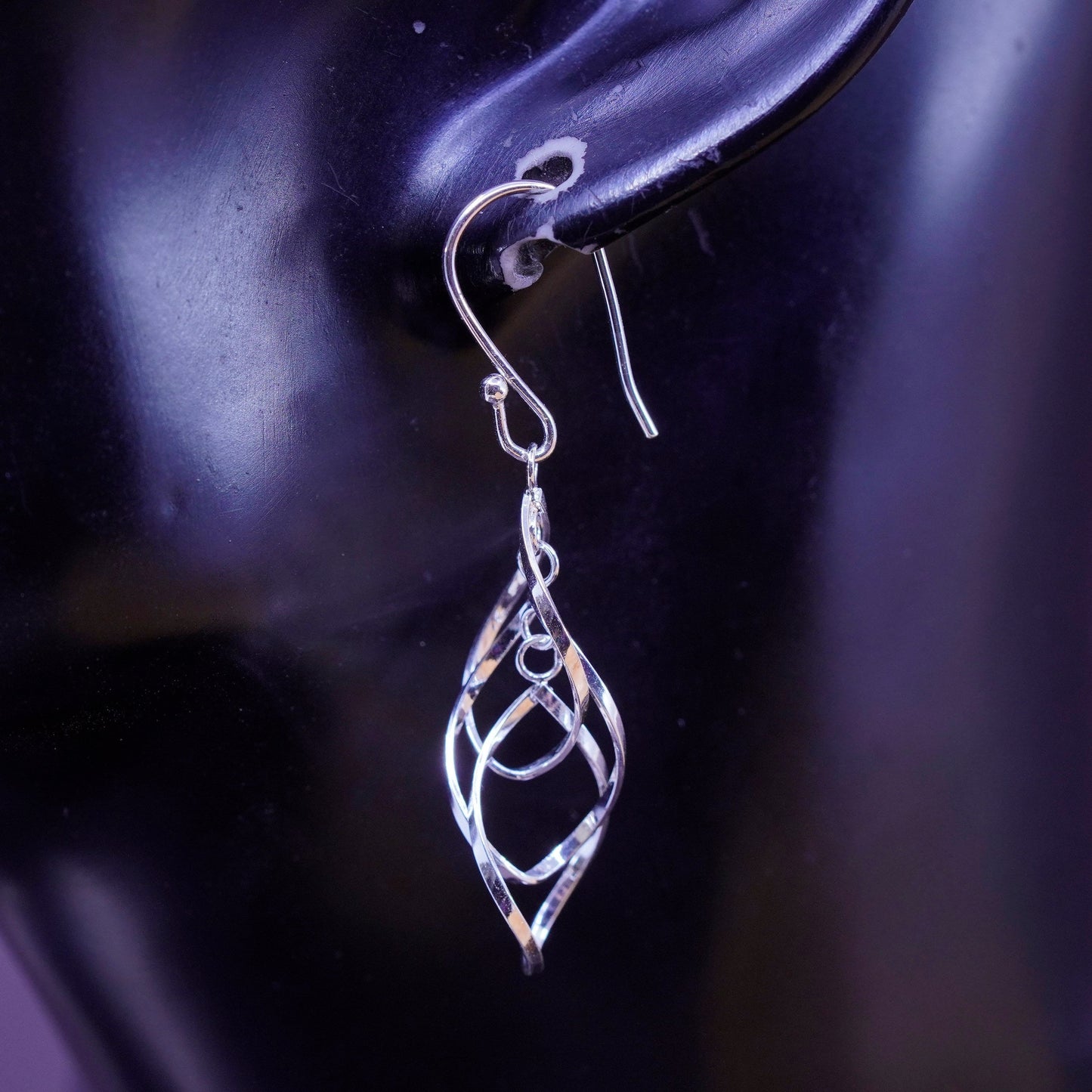 Vintage Sterling silver handmade earrings, 925 twisted dangle