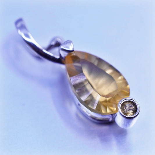 antique sterling 925 silver pendant with teardrop citrine