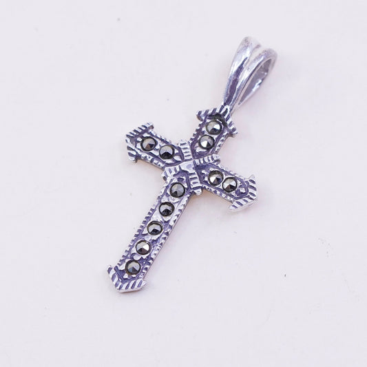 Vintage handmade sterling 925 silver cross pendant with marcasite