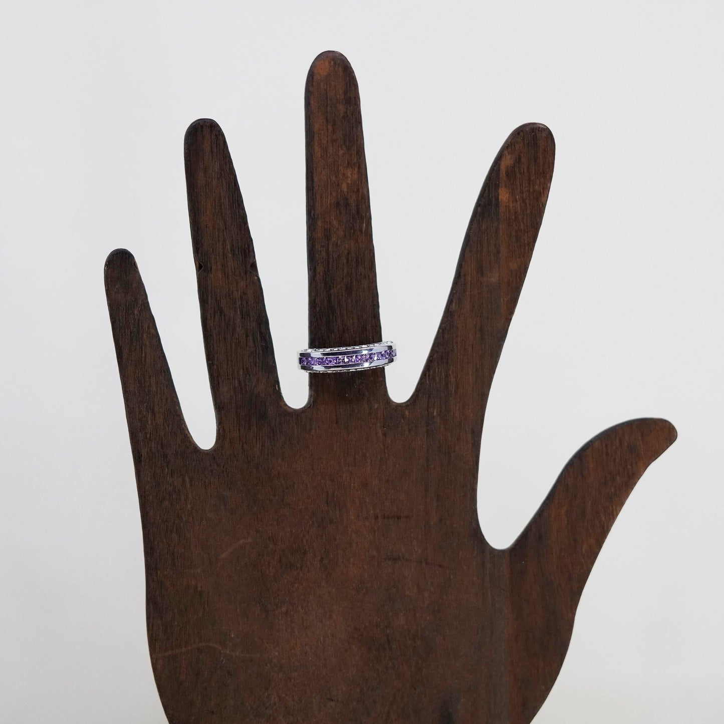 Size 6.75, vintage Sterling silver cocktail ring, 925 band w/ cluster amethyst