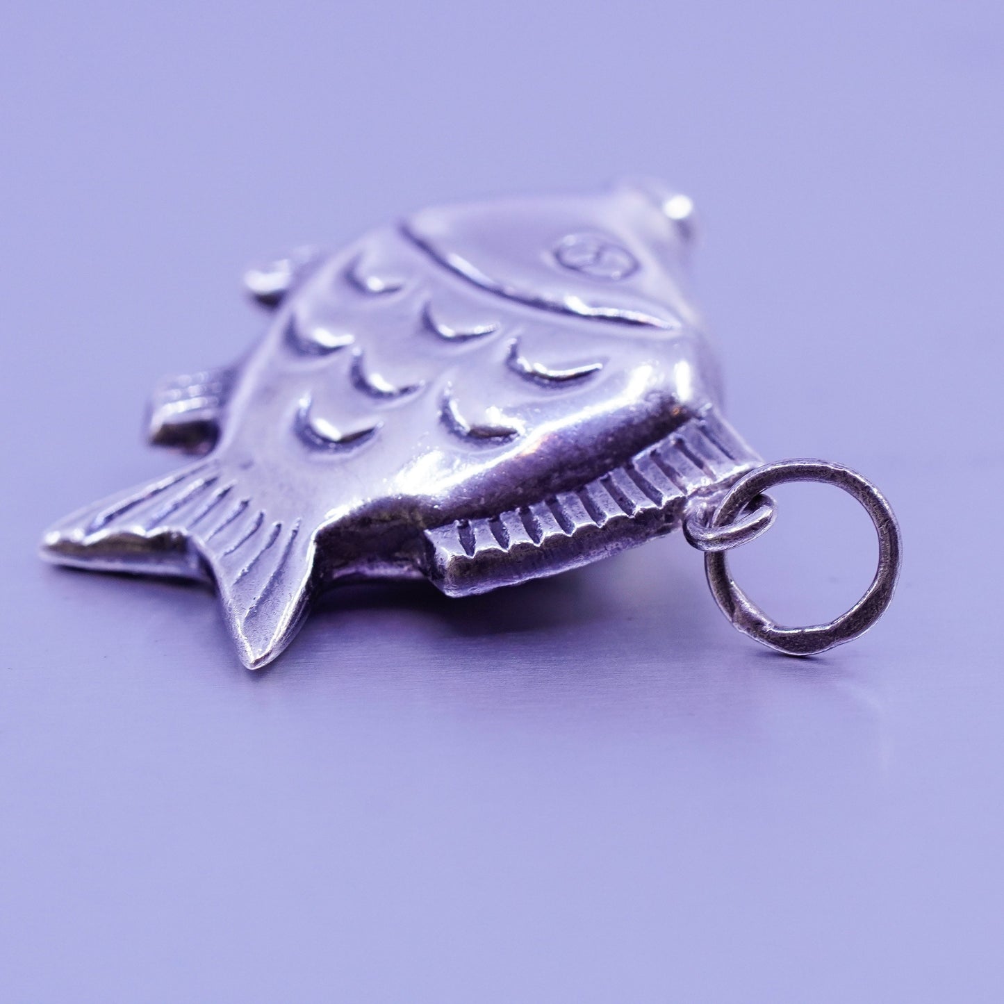 Antique Sterling silver handmade charm, 925 fish pendant