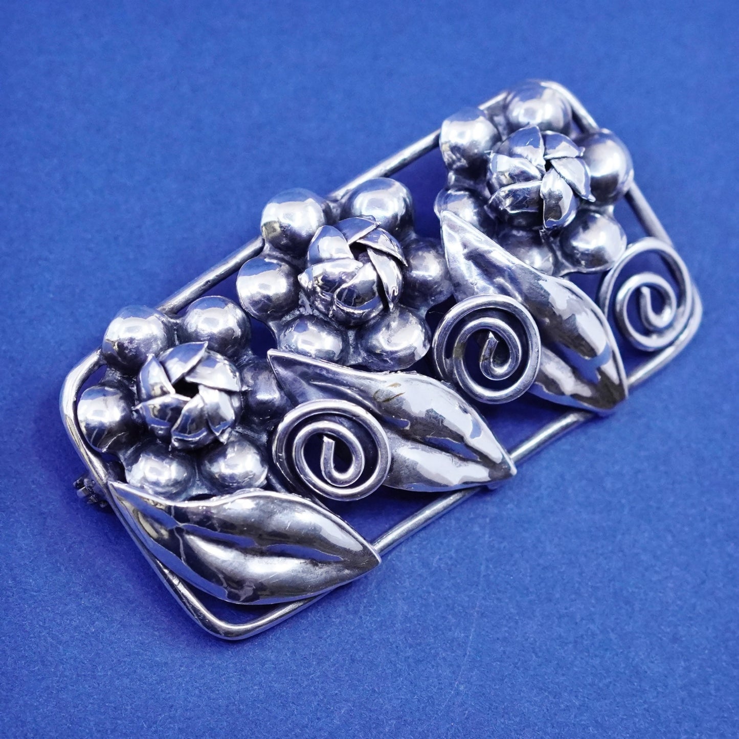 Art Deco Sterling 925 Silver Floral handmade brooch, 1960s 925 hebe flower pin