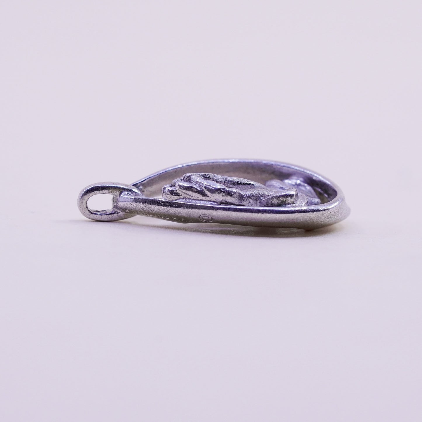 Vintage Sterling silver handmade pendant, 925 teardrop with prayer hands